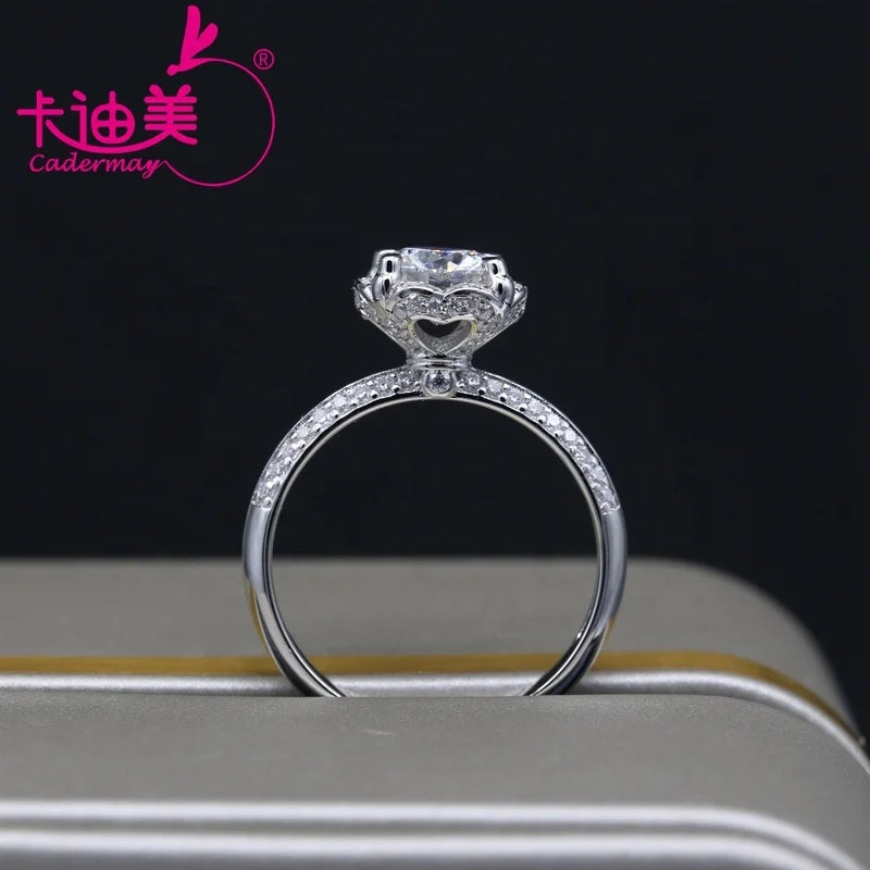 Cadermay Jewelry Classic 14K 18K Gold Ring With White 1ct D VVS Round Brilliant Moissanite Engagement Wedding Rings for Women