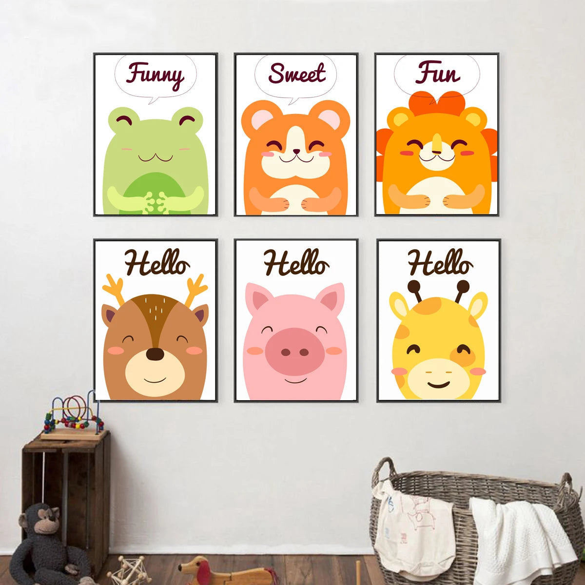 Cute Cartoon Animal Canvas Poster Kids Room Wall Hanging Home Art Decor Unframed