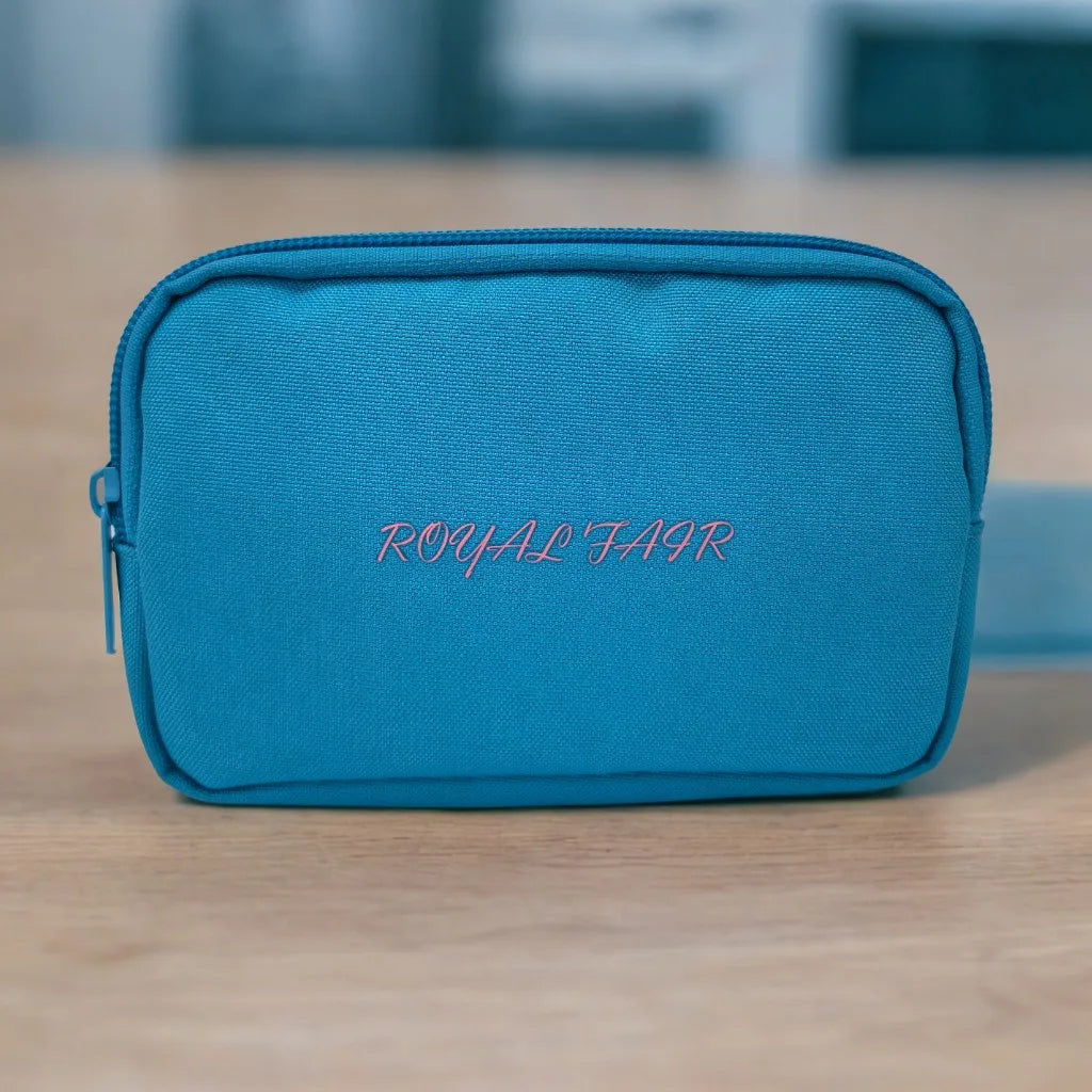 Royal Fair Customizable Logo Cute Cosmetic Pouch Organizer Small Travel Zipper Makeup Bag Oxford Design Foldable Makeup Puff