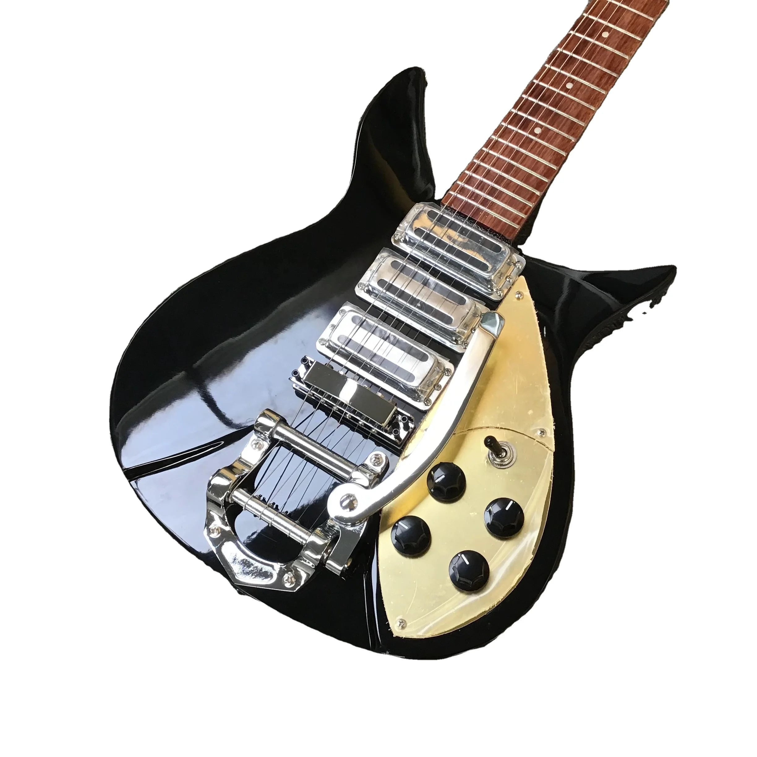 325 R-Brand Solid Wood Electric Guitar in Black Gold Pickguard Tremolo Fast Shipping Featuring Maple Back/Side Ebony Fingerboard