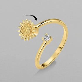 Free Shipping Ring Sunflower Open Rings for Women Trendy Party Gold Plated Wedding Jewelry