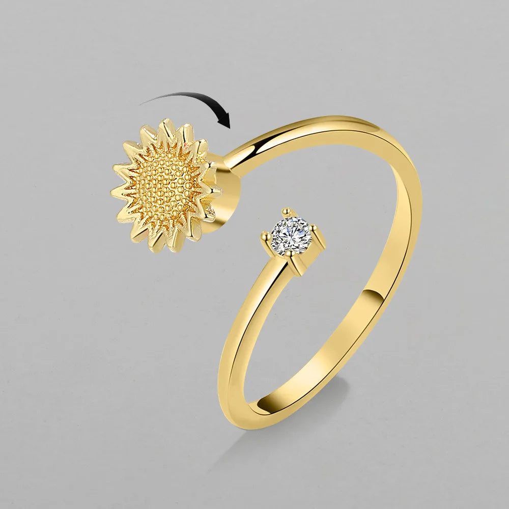 Free Shipping Ring Sunflower Open Rings for Women Trendy Party Gold Plated Wedding Jewelry