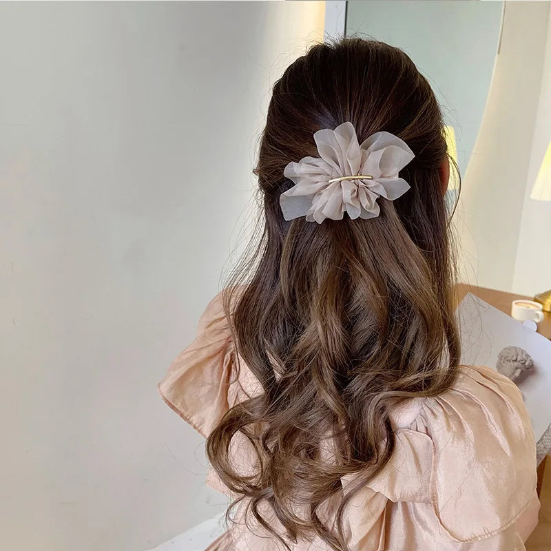 GT Fashion Big Flower Hair Claw Clips Women Girls Soft Chiffon Flowers Ponytail Holder Hair Clips for Girls
