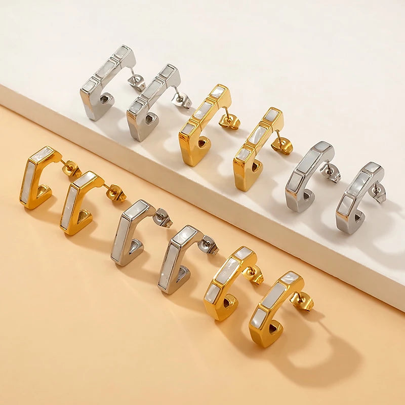 Luxury Summer High Quality Stainless Steel Jewelry Wholesale Tarnish Free Waterproof Gold Plated Shell Stud Earrings for Women