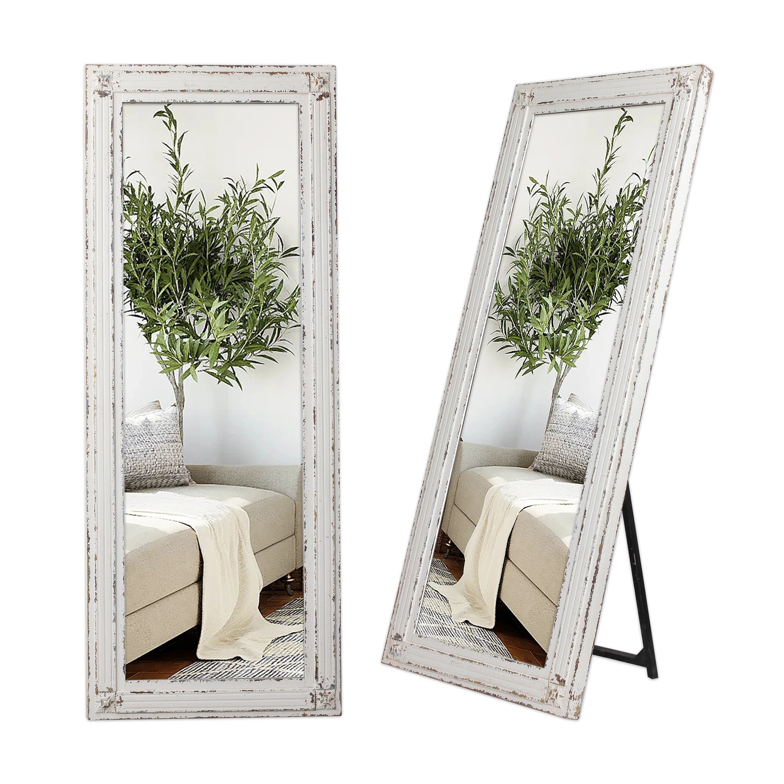 Luxury Handmade Nordic Full Body Mirror Wall Mounted Solid Rectangle Rustic Wood Dressing Mirror Floor Large Length Full Mirror