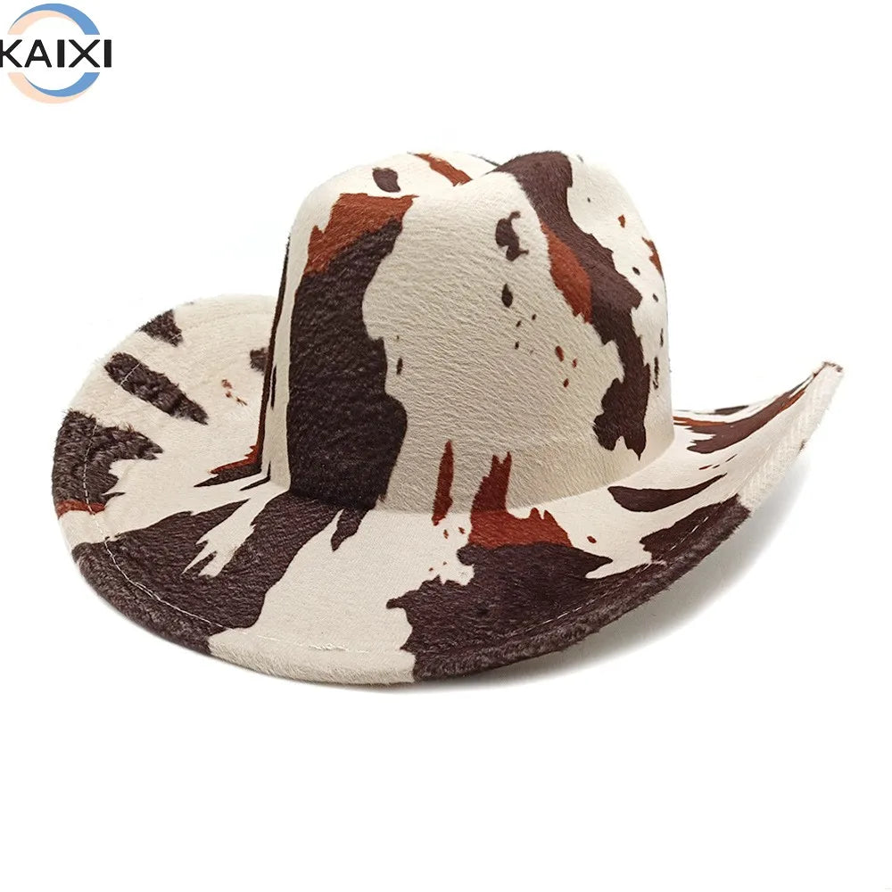 Leopard Print Western Cowboy Hat Cow Print Sunscreen Hat Retro Top Mountaineering Knight Hat