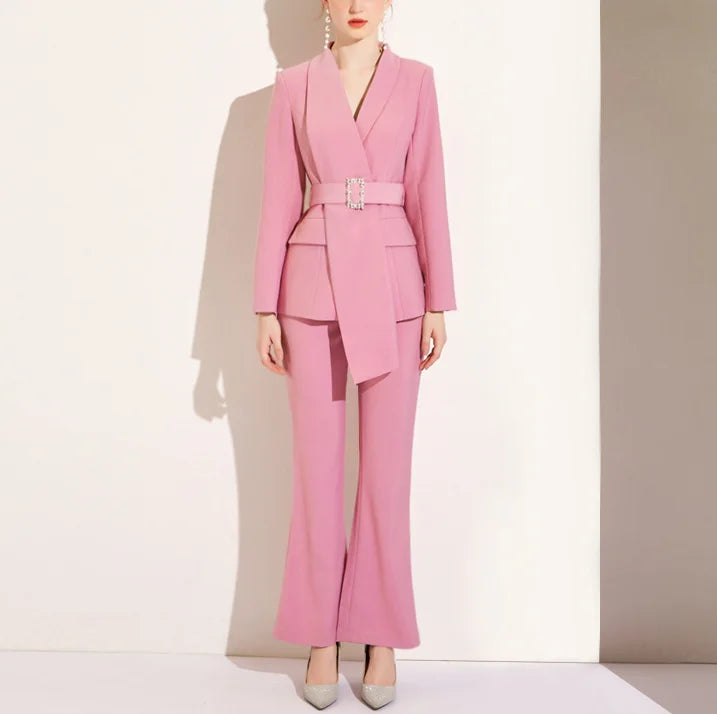 XS-XL Autumn Fashion Irregular Pink Suit Set Business Attire Style Waist up Work Clothes Business Suits
