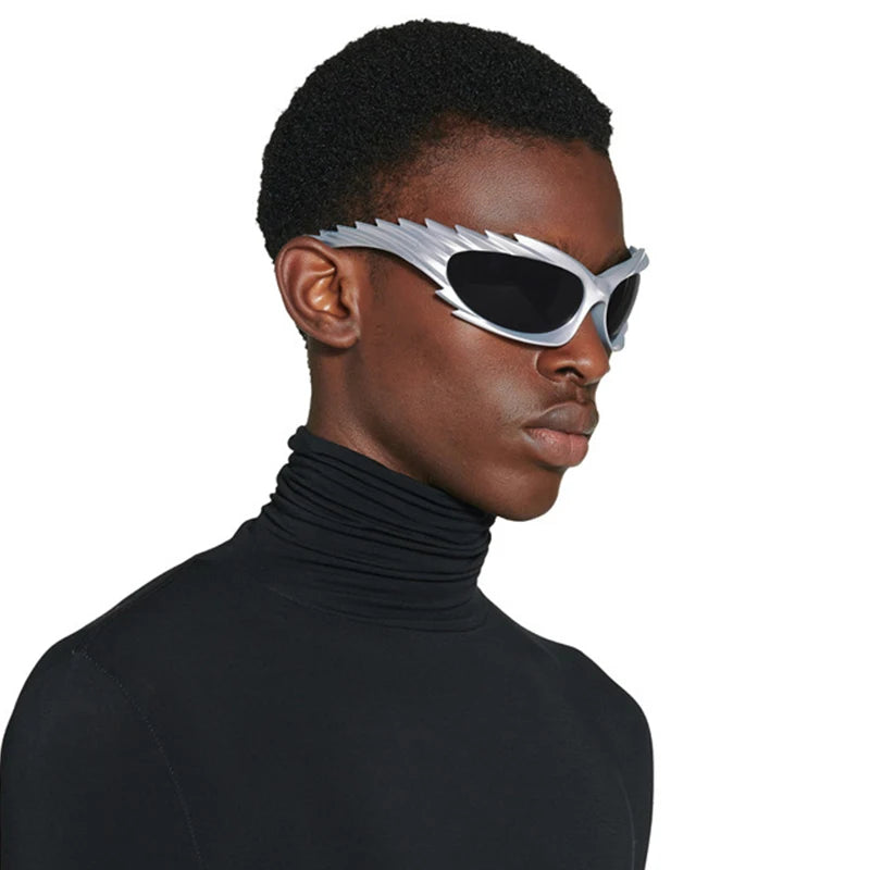 Future Style Women Men Steampunk Y2k Stripe 2023 Luxury Brand Sun Glasses Male Hedgehog Unique Irregular Sport Spike Sunglasses