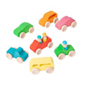 Grimms Wooden Inspired Set of Seven Wooden Toy Waldorf Montessori Play Convertible Toy Car Mini Van
