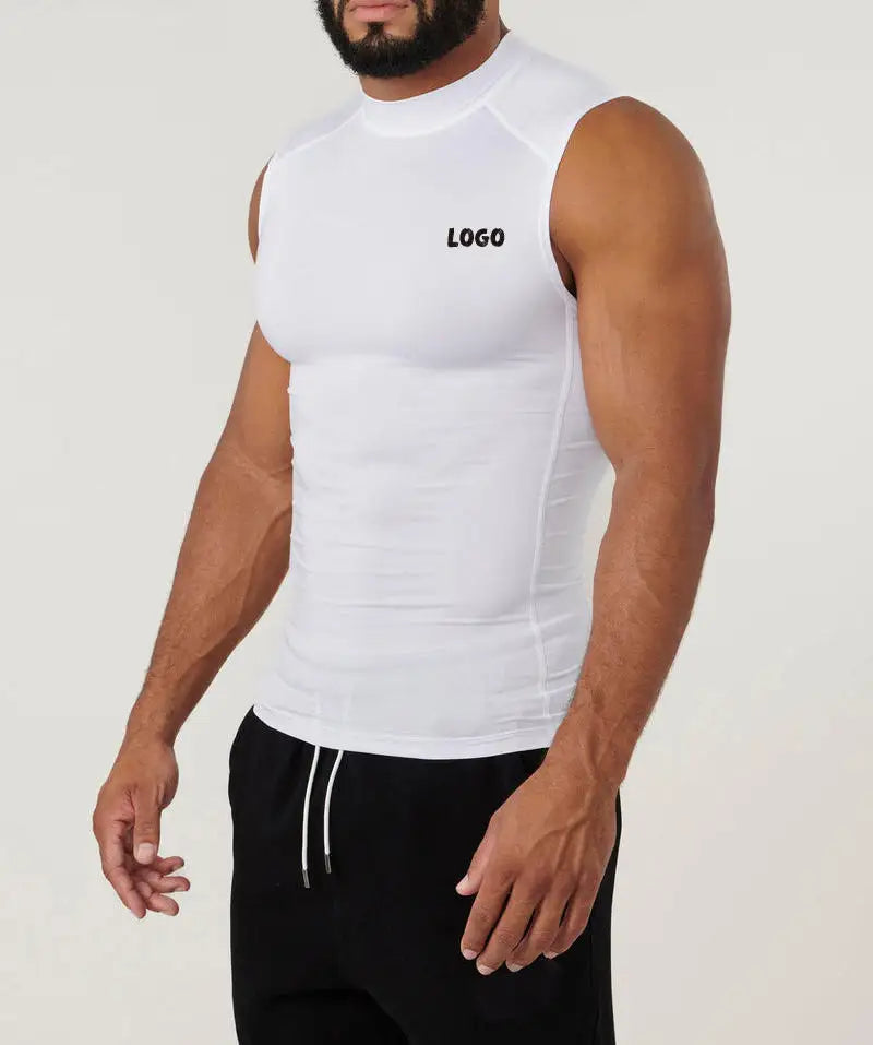 Best Quality Casual Men's Compression Gym Stringer Tank Tops High Collar Polyester Spandex Fitness Sports Sleeveless Top