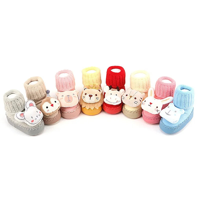 Wholesale Cute 3D Toys 3-6 to 12 Months Slippers Socks Newborn Infant Baby Toddler Thick Terry Rattle Non Slip Shoe Socks