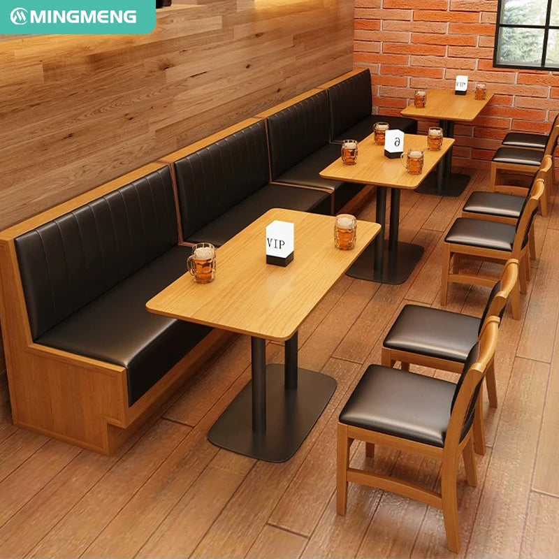 Modern Orange Cafe Booth Sofa Tables and Leather Dining Chairs Set Light Luxury Retro Bar Fast Food Restaurant Design