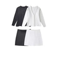 Spring Latest Design Woollen Ribbed Button Cardigan Mini Dress Knitted Two Piece Set Skirt