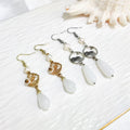 Wholesale Gemstone Jewelry plum Flower Charm Earring Gold Plating Carved White Jade Natural Pearl Beads Earring Chinese Style