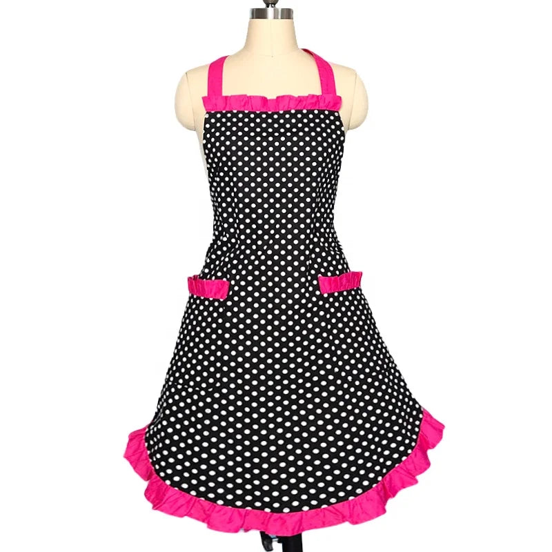 pink Ruffle Polka Dot Dress Apron