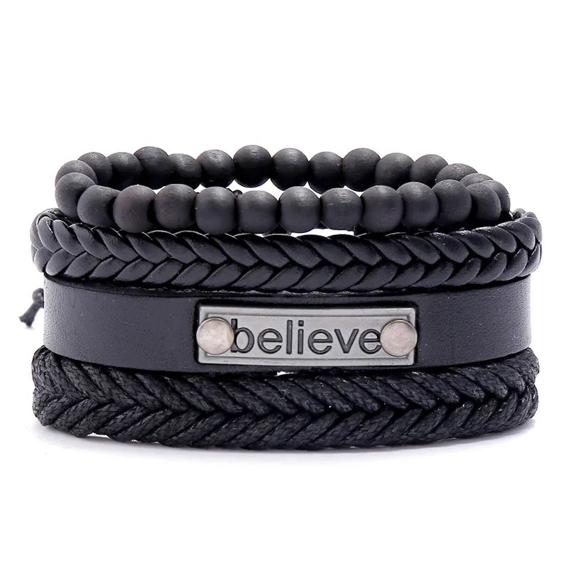 Wholesale Punk Style Leather Fashion Bangles for Men and Women Believe Bracelet Jewelry