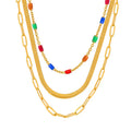 Retro Baroque Three-Layer Colorful Drip Necklace Titanium Steel 18K Gold Non-Fading Graceful Personality All-Match Jewelry Women