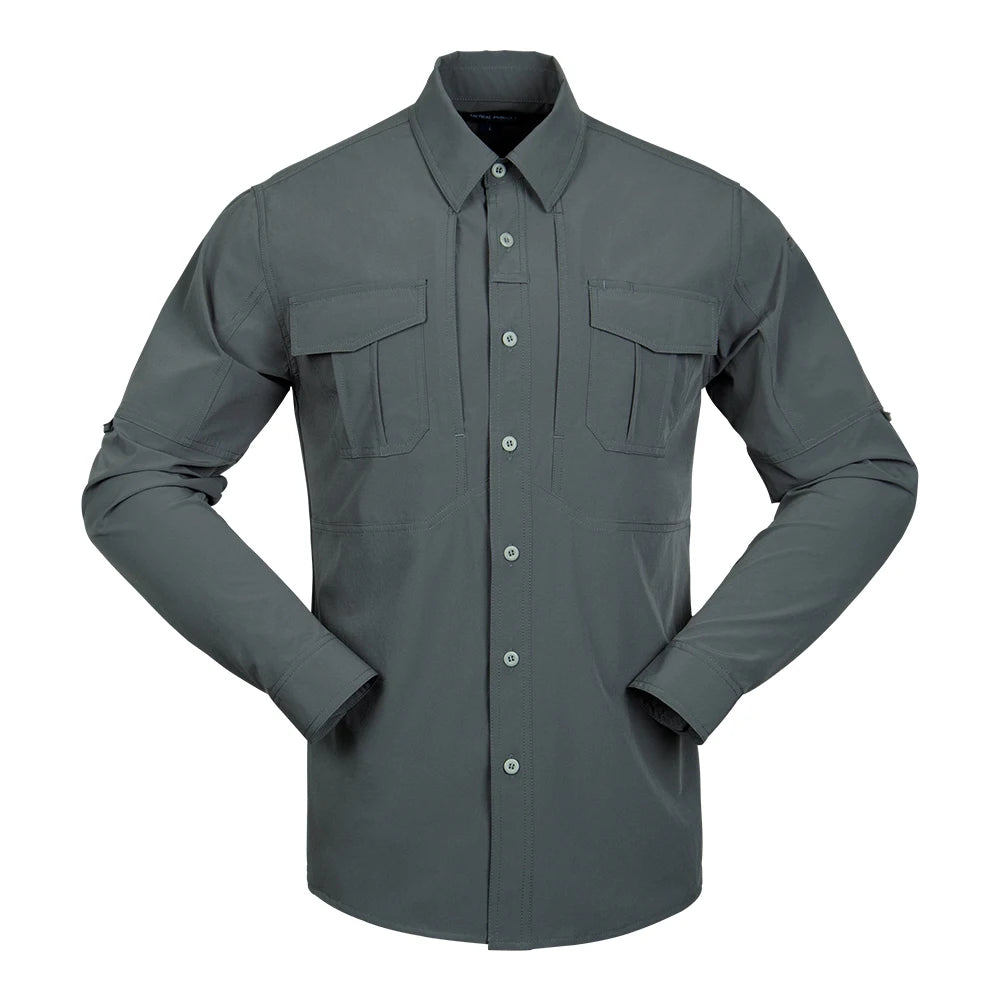 Men's Zipper Pockets Hiking Shooting Mountaineering Training Protection Multi-Purpose Tactical Long Sleeve Outdoor Shirt