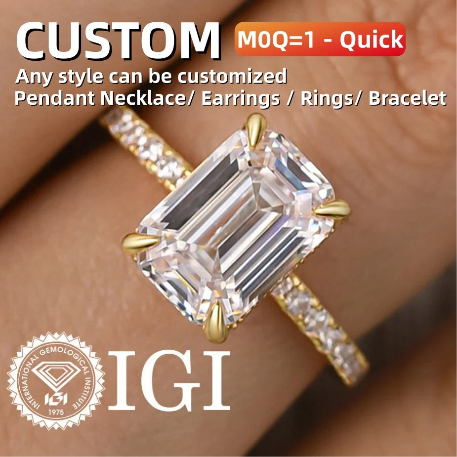 Fine Jewelry Supplier Women Engagement Luxury Gifts CVD Diamond 10K Solid Gold F 3.02 Carat Emerald Cut Lab Diamond Ring