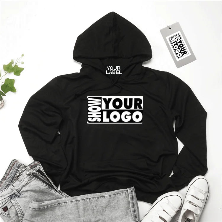 High Quality Autumn Casual Spring Terry Cotton Black Hoodie Custom Printed Women's Breathable Eco-Friendly Hooded Sweatshirt