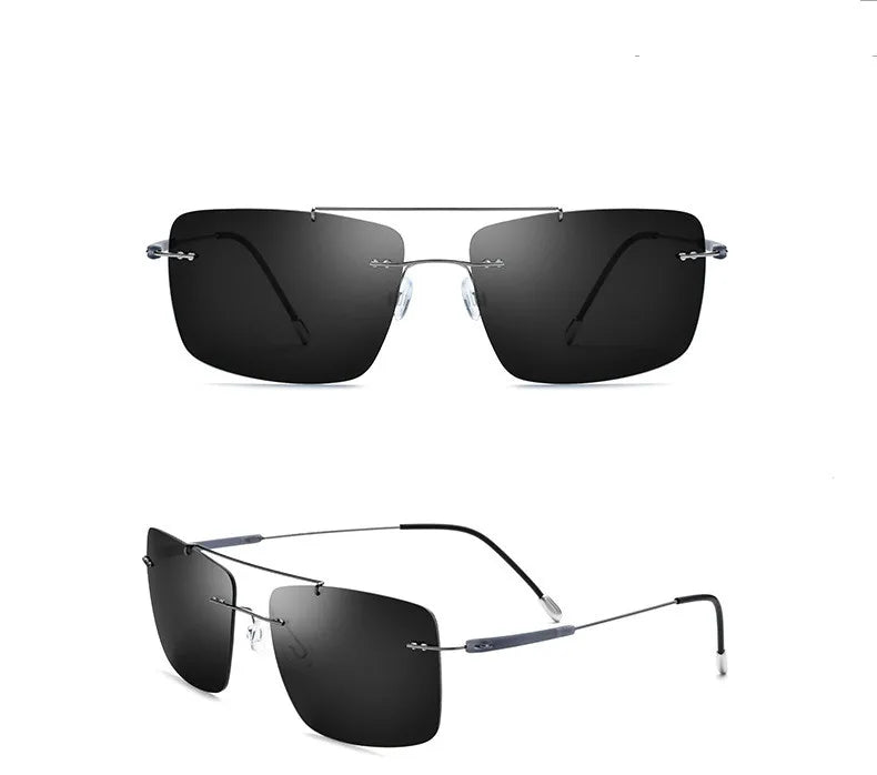 Factory Wholesale Square Titanium Metal Rimless Frame Women Men Sun Shades Polarized Lens Luxury Designer Sunglasses