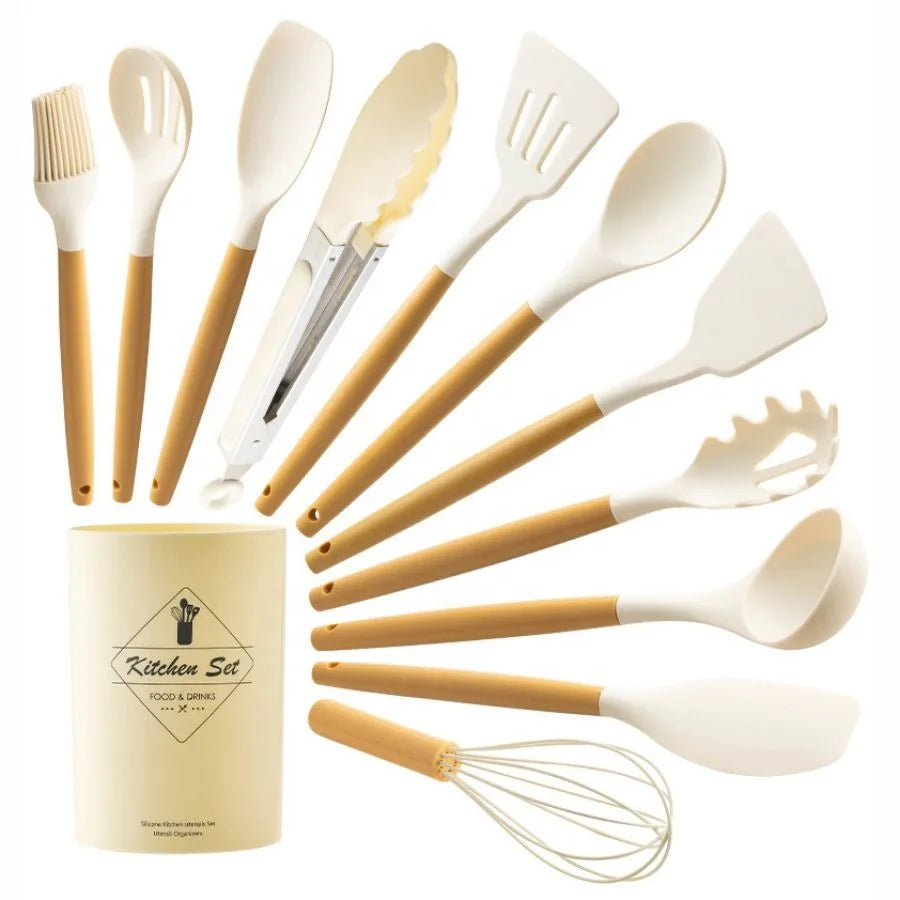 12-Piece Silicone Kitchenware Set with PP Handle Utensil Suite for Household Cooking Includes Spatula Boxed Packed Kitchen Tools