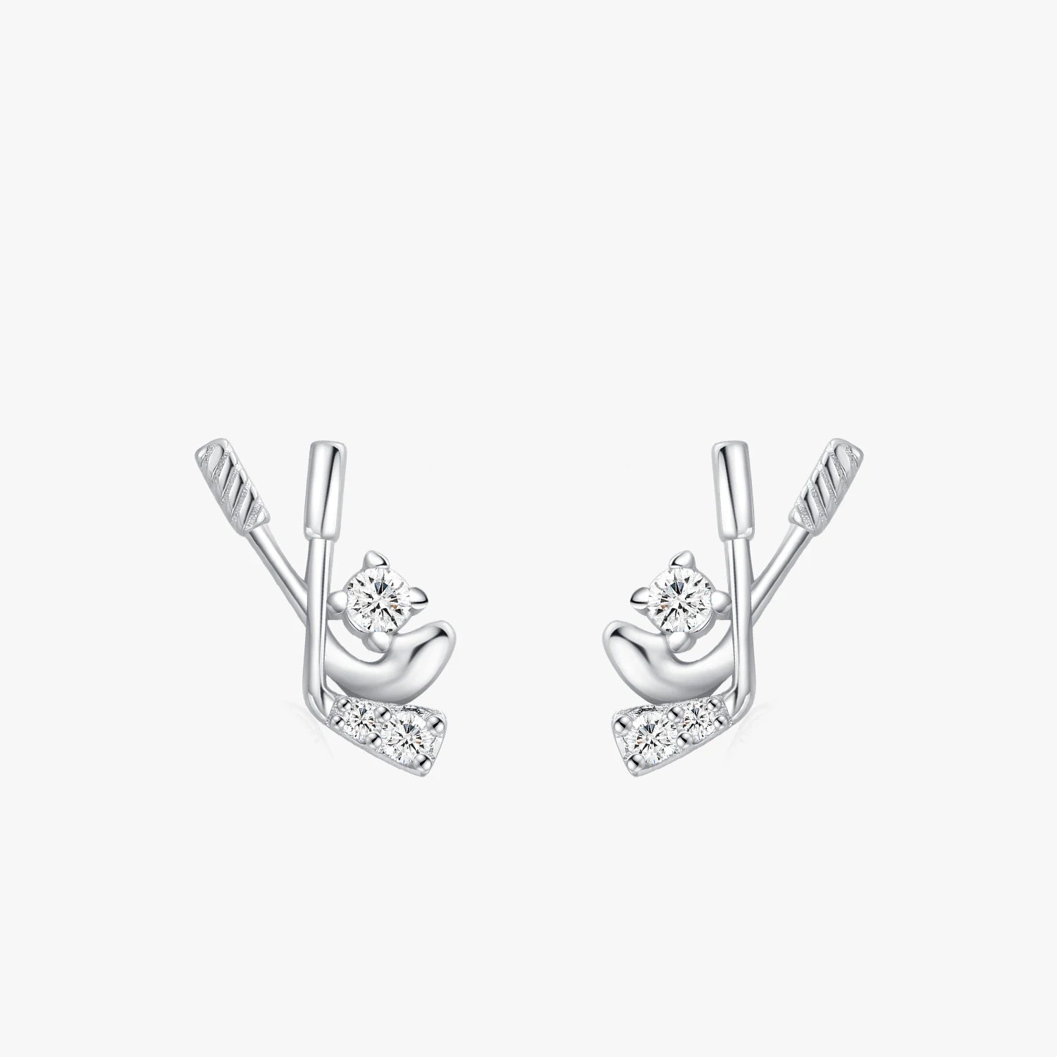 Ailmay 100% 925 Sterling Silver Fashion Hockey Modelling Clear Zircon Stud Earrings for Women Girls Party Accessories Jewelry