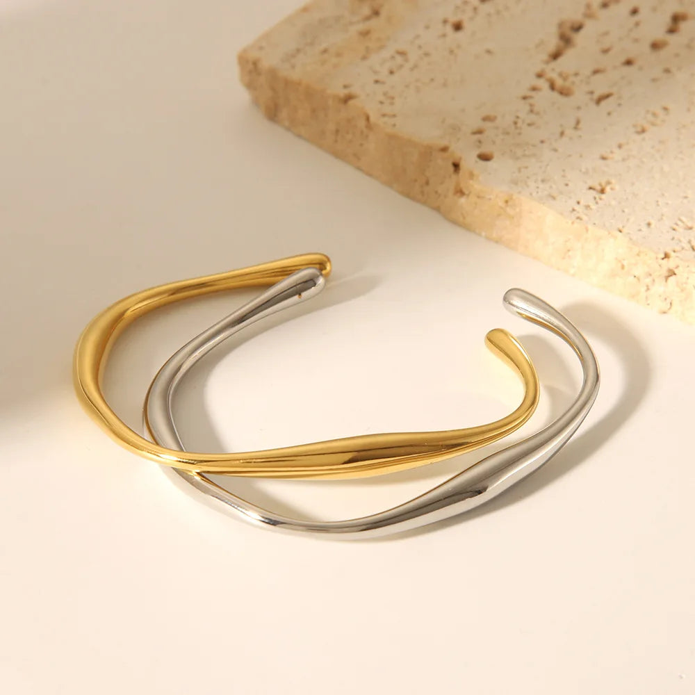 Wholesale Irregular 18K Gold Plated Water Wave Fashion Stainless Steel Open Fashion Bracelets Bangles