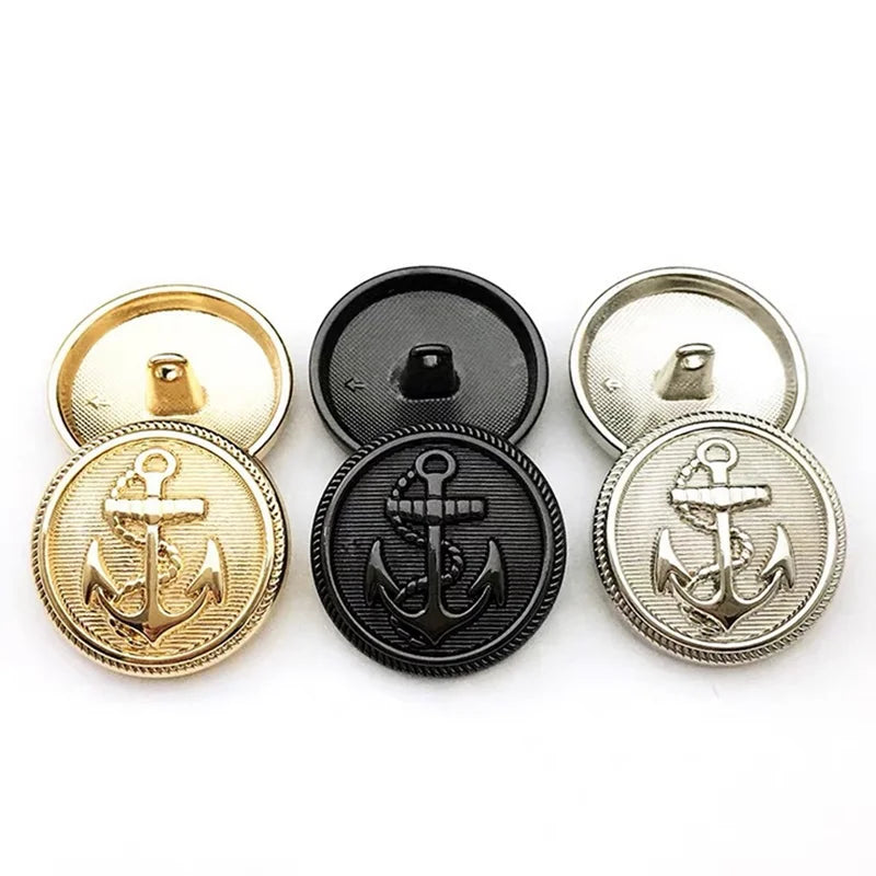 Retro Shirt Metal Anchor Buttons 15mm to 28mm Round blazer Coat Suit Gold Silver Gun Color Shank Button