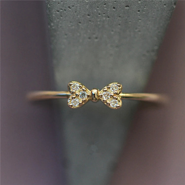 Girls 925 Sterling Silver Cubic Zirconia 18k Gold Plated Bowknot Fashion Ring
