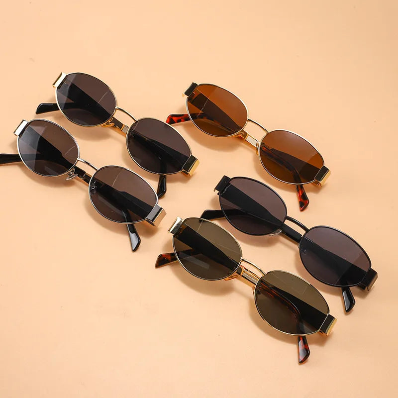 2024 Metal Retro Oval Frame Sunglasses for Women New American Sunglasses MegaBDM