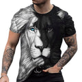 Fitspi Lion Fighting Animal Beast Fierce Lion Print 3d T Shirt Summer Men's Oversized Short Sleeve Black White Design Polyester