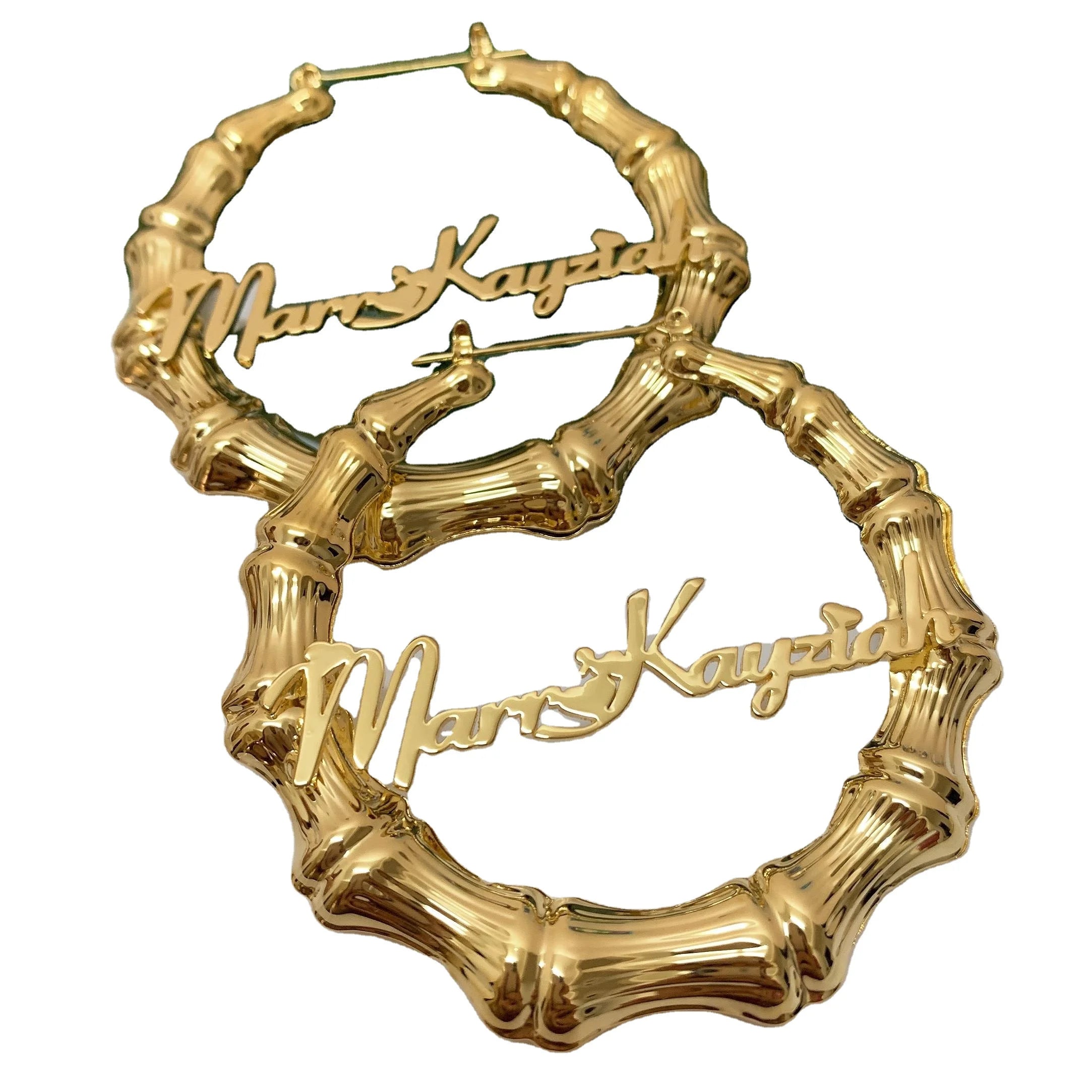 Qiuhan Custom Big Hoop Stainless Steel Wholesale Rattan Gold Plated Name Bamboo Earrings