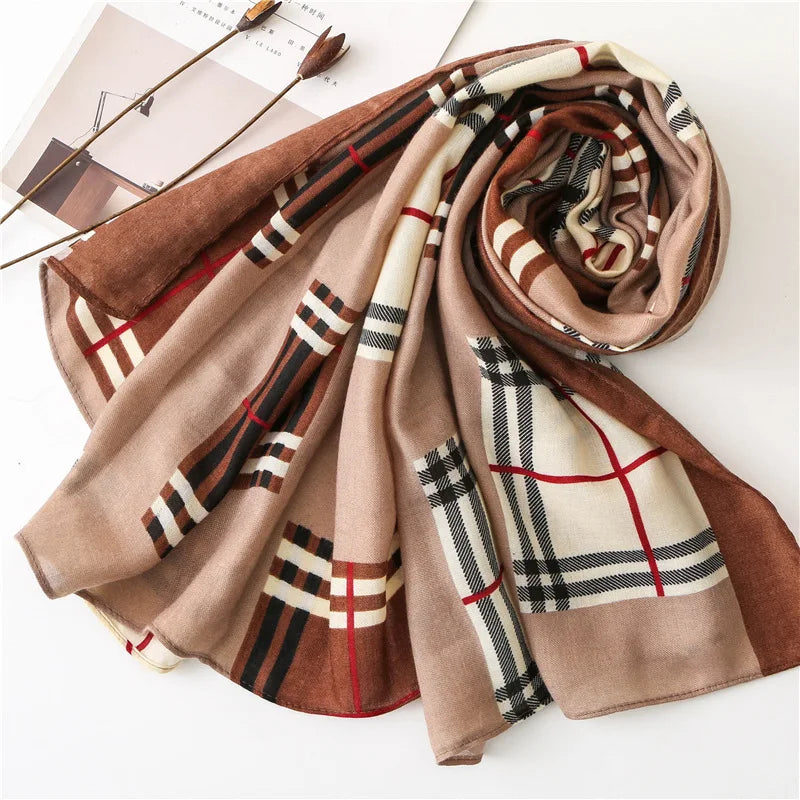 Classic Grid Pure Cotton Scarf Shawl for Women New Style Long Winter Scarf Soft and Warm with Cotton and Linen