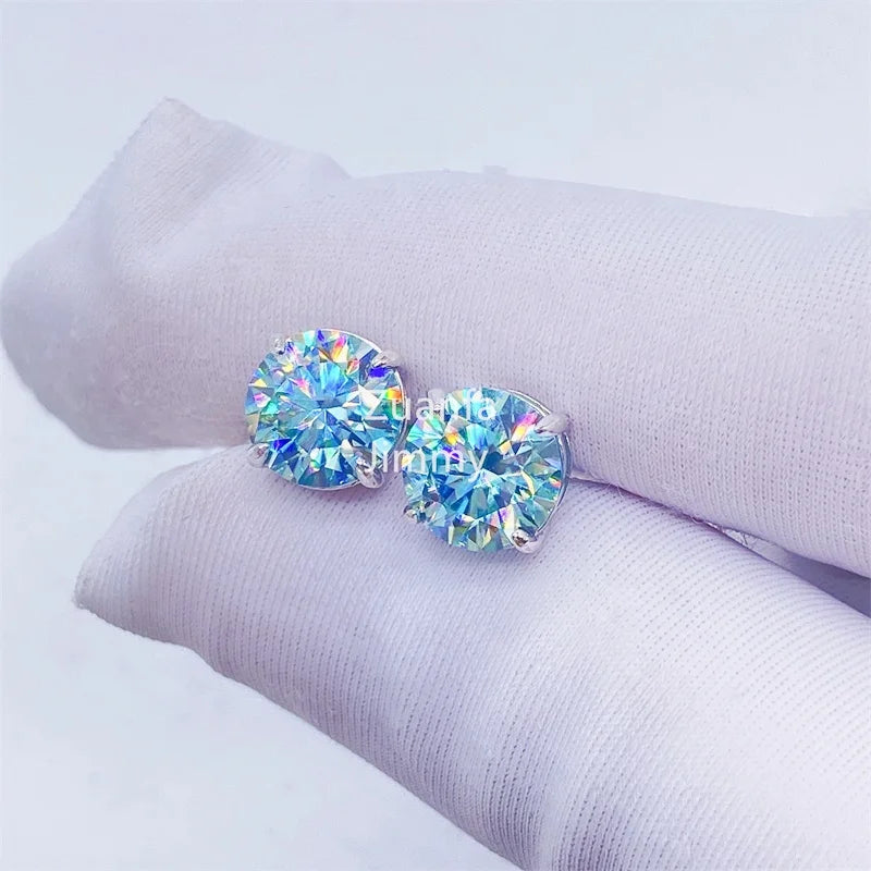 In Stock Pass Diamond Tester 925 Sterling Silver 6.5mm  8mm Size Blue Green Moissanite Loose Stud Earrings Man