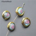 Trendy Natural Colored Glaze Flower Round Shape 15mm Gold Plating Loose Beads for Jewelry Necklace Bracelet Making