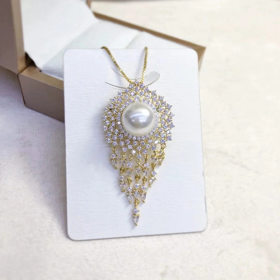 P1071 11-12mm DIY Natural  Freshwater Pearl Charm Pendant Necklace Accessory 925 Sterling Silver Jewelry for Women Without Chain