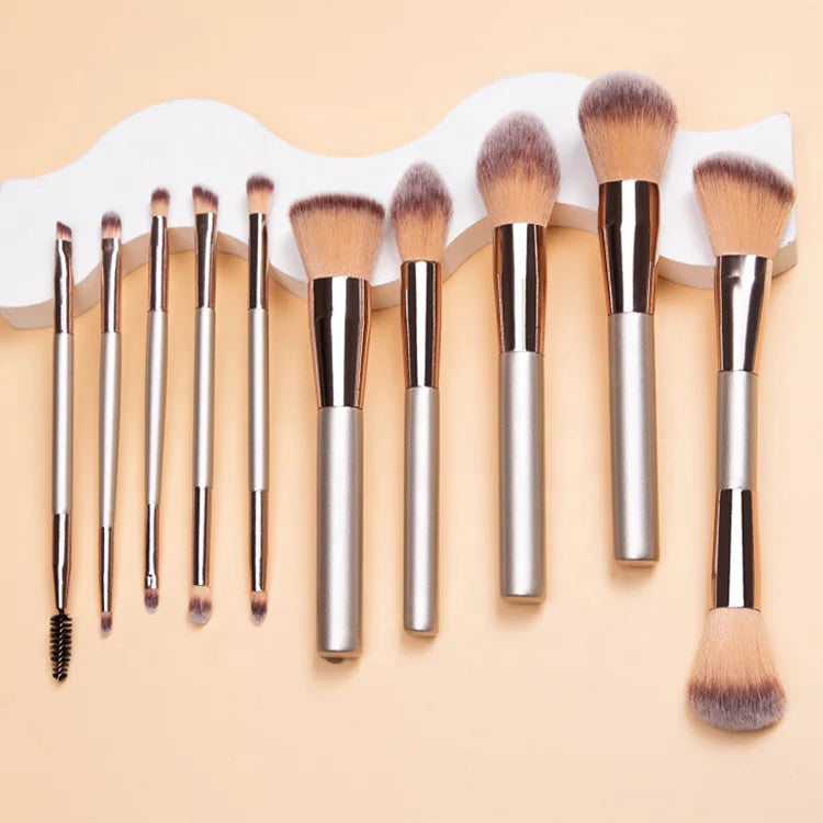 High End Professional Personalized Double End Eye Face Tool Cosmetic Brush Champagne 10pcs Original Makeup Brush Set