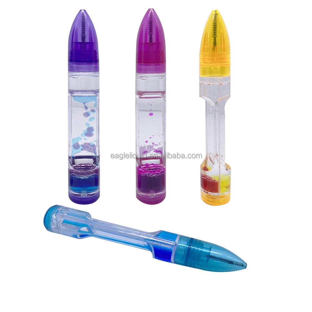 Liquid Timer Pen Retractable Ballpoint Pen with Colorful Moving Bubbles Droplets Relaxing Calming Fidget Sensory Writing Toy Pen