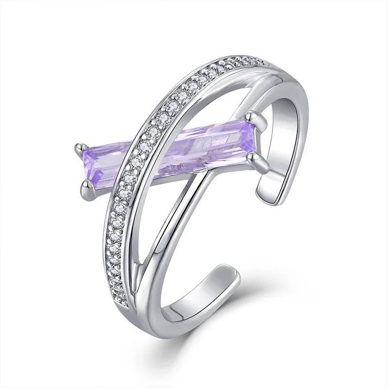 Fashion Jewelry Rings Hollow Double Layer Design  Baguette Open Ring Women's Jewelry 925 Silver Adjustable Ring for Lady Party