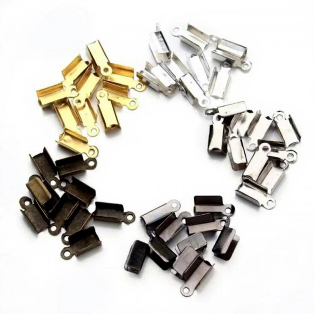 Iron Ribbon Crimp Bead Connectors Leather Clip Jewelry Findings 100PCs/Bag