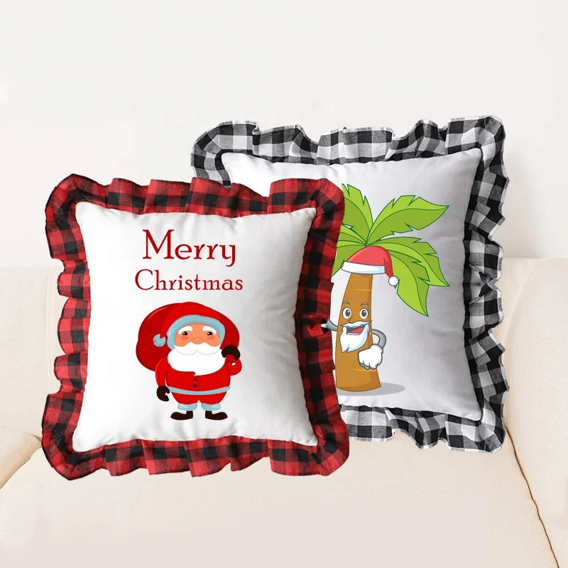 DIY Printable Christmas Decoration Short Plush Sublimation Pillow Cases Buffalo Plaid
