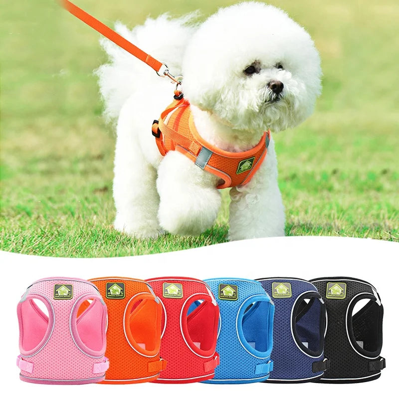 Reflective Breathable Dog Harness and Outgoing Leashes Set Designer Pet Vest and Collar for Puppy Premium Pet Supplies