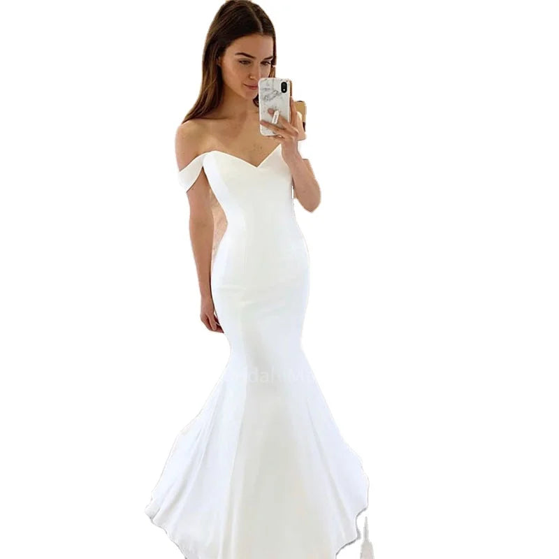 Simple Spandex Elegant Off Shoulder Spandex Bridal Gown Floor Length Mermaid Wedding Dress Vestido De Novia 2025 CDX009