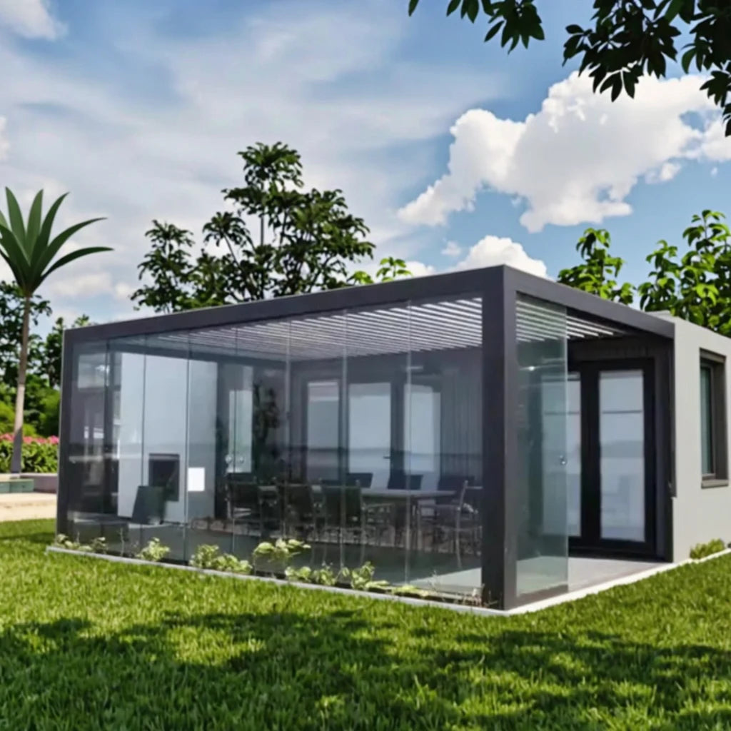 China Factory Aluminum Louvered Pergola with Motorized Roof Modern Bioclimatic Pavilion for Villa and Hotel Direct Supply