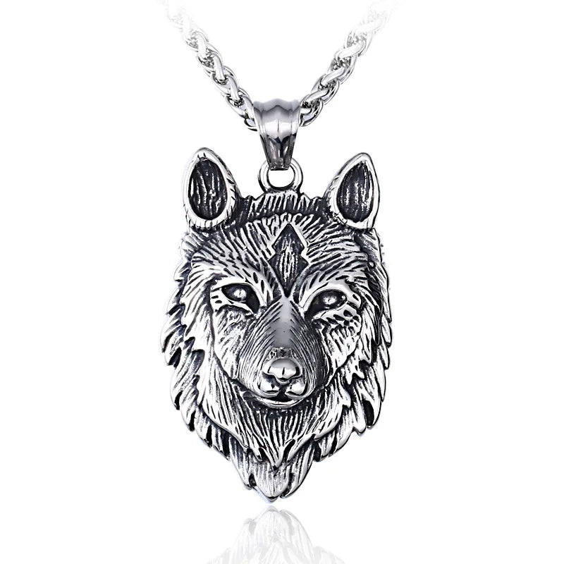 Punk Style Nordic Mythology Ice Borne Viking Wolf Animal Stainless Steel Pendant Necklace