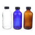 250ml 500ml 8oz 16oz Clear Amber Boston Round Glass Bottle with Black Polycone Cap