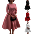 D346-B Hot Selling Party Dresses Women Fashion Elegant O-Neck Long Sleeve Bridesmaid Dress Banquet Evening Dresses With Belt