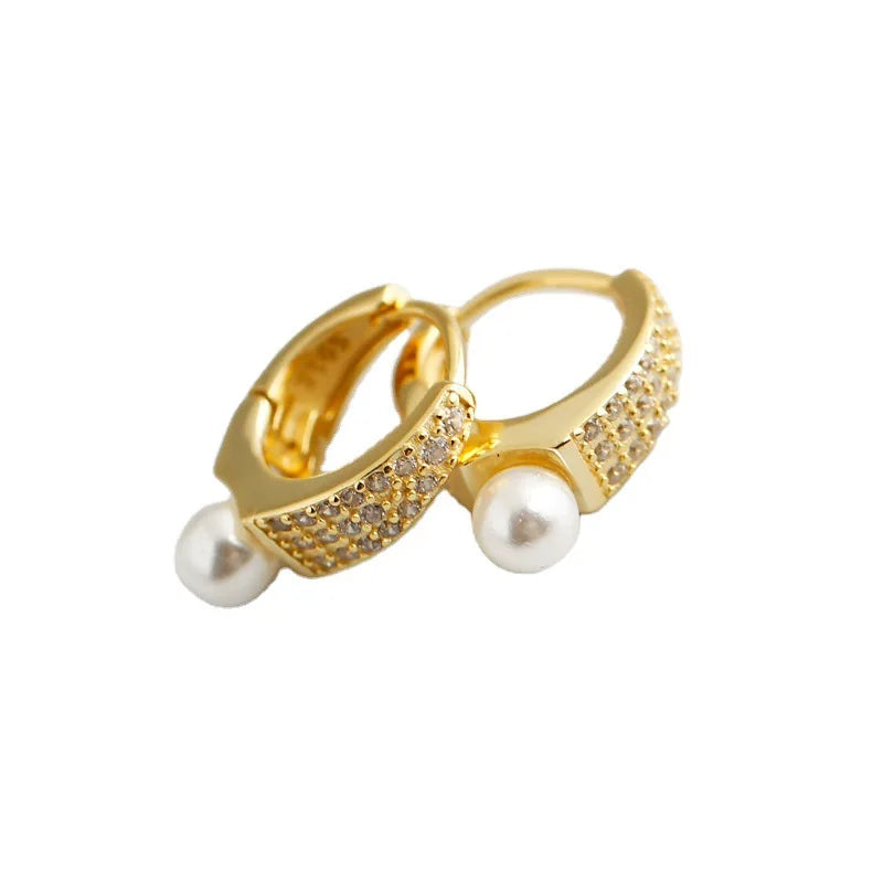 925 Sterling Silver Luxury Pearl Pave Crystal Zircon Hoop Earrings for Women Bohemia Party Punk Fine Jewelry Gift