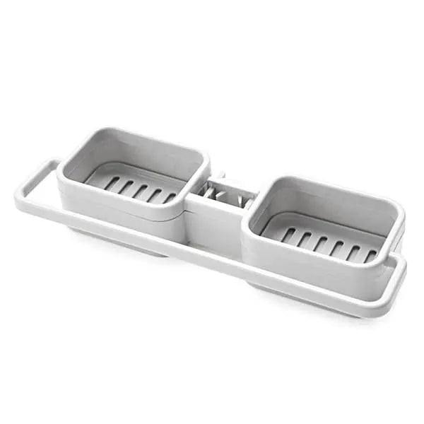 HelloWorld Sink Faucet Sponge Soap Cloth Drain Rack Holder Shelf No Drills Required QJS Shop Storage Organizer for Kitchen